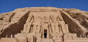 The four colossal statues of Ramses in the grand temples of Abu simbl. You can visit the temples in tour package Egypt with Abu simbel and Hurghada.